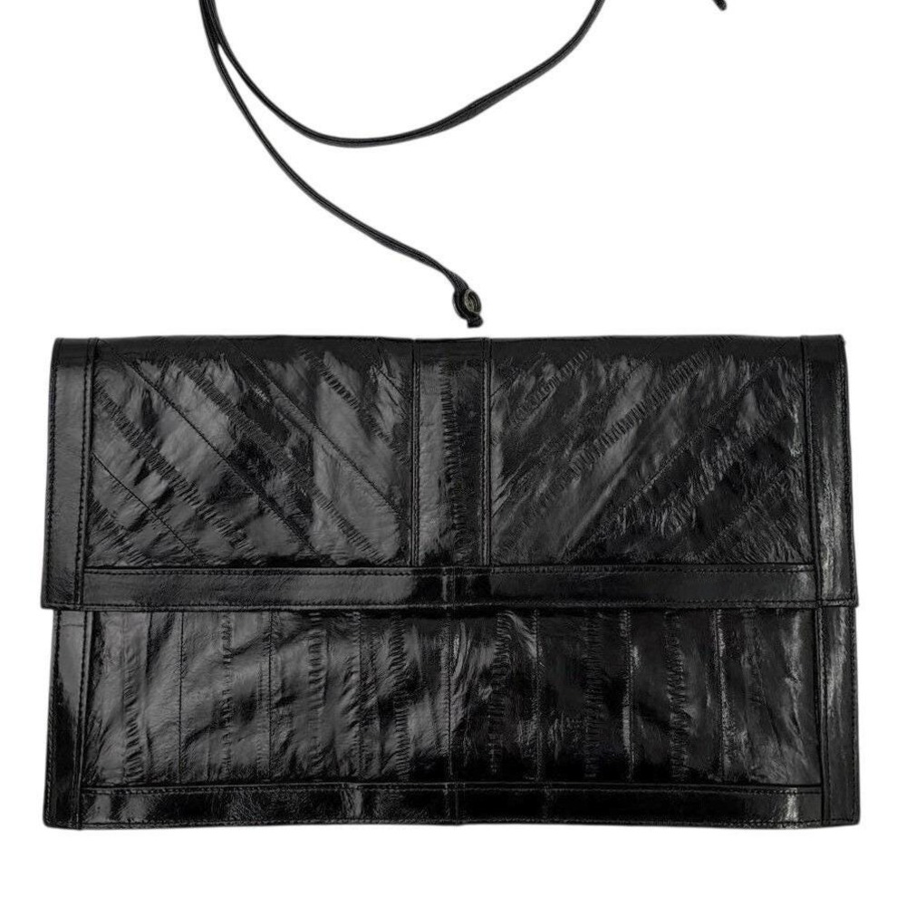 Vintage Black Eel Skin Clutch Classic Quiet Luxury Neo Minimalism Dark‎ Academia